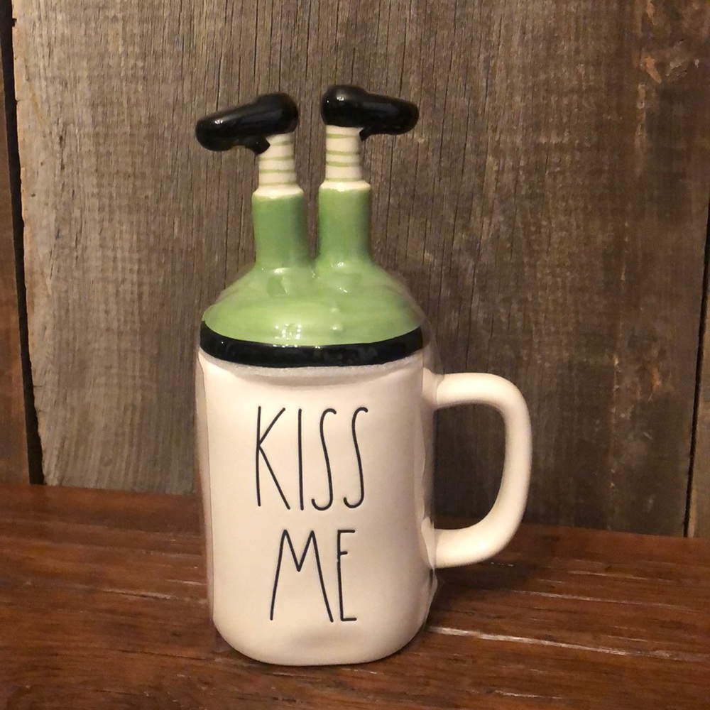 Rae Dunn Kiss Me Leprechaun Top Green White Mug